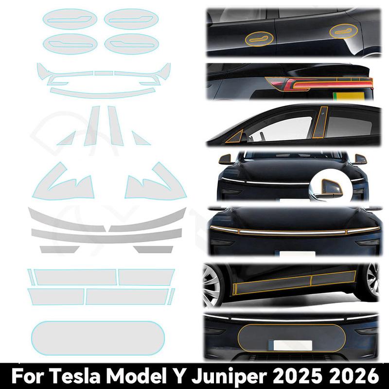 Pro Tesla Model Y Juniper 2025 2026 Předřezaná čirá PPF fólie na světlomety, zpětná zrcátka, kliky dveří TPU ochranná fólie Odolná proti poškrábání