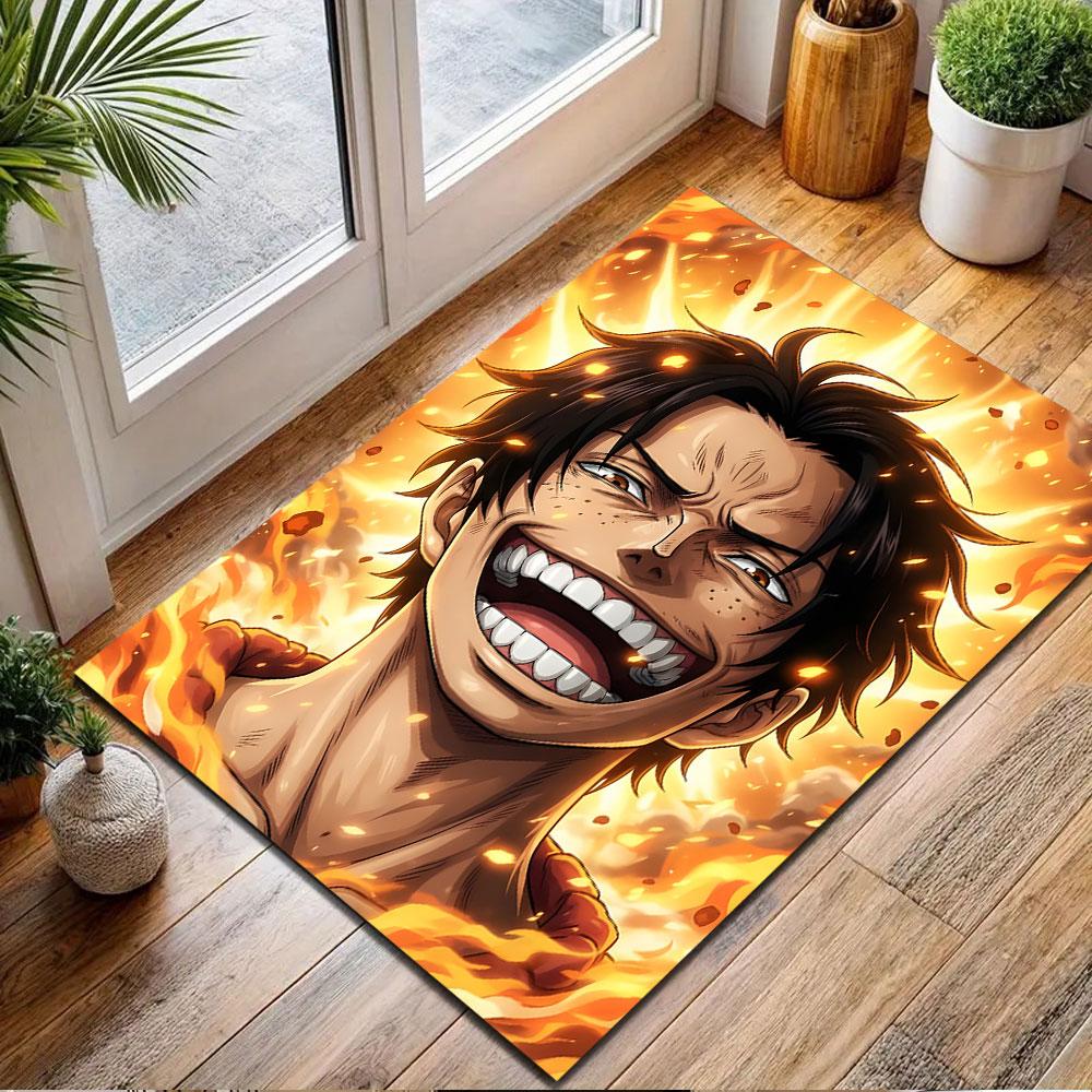 Anime Character in Fiery Aura Patterned carpet, non slip mat suitable for living room and bedroom sofas