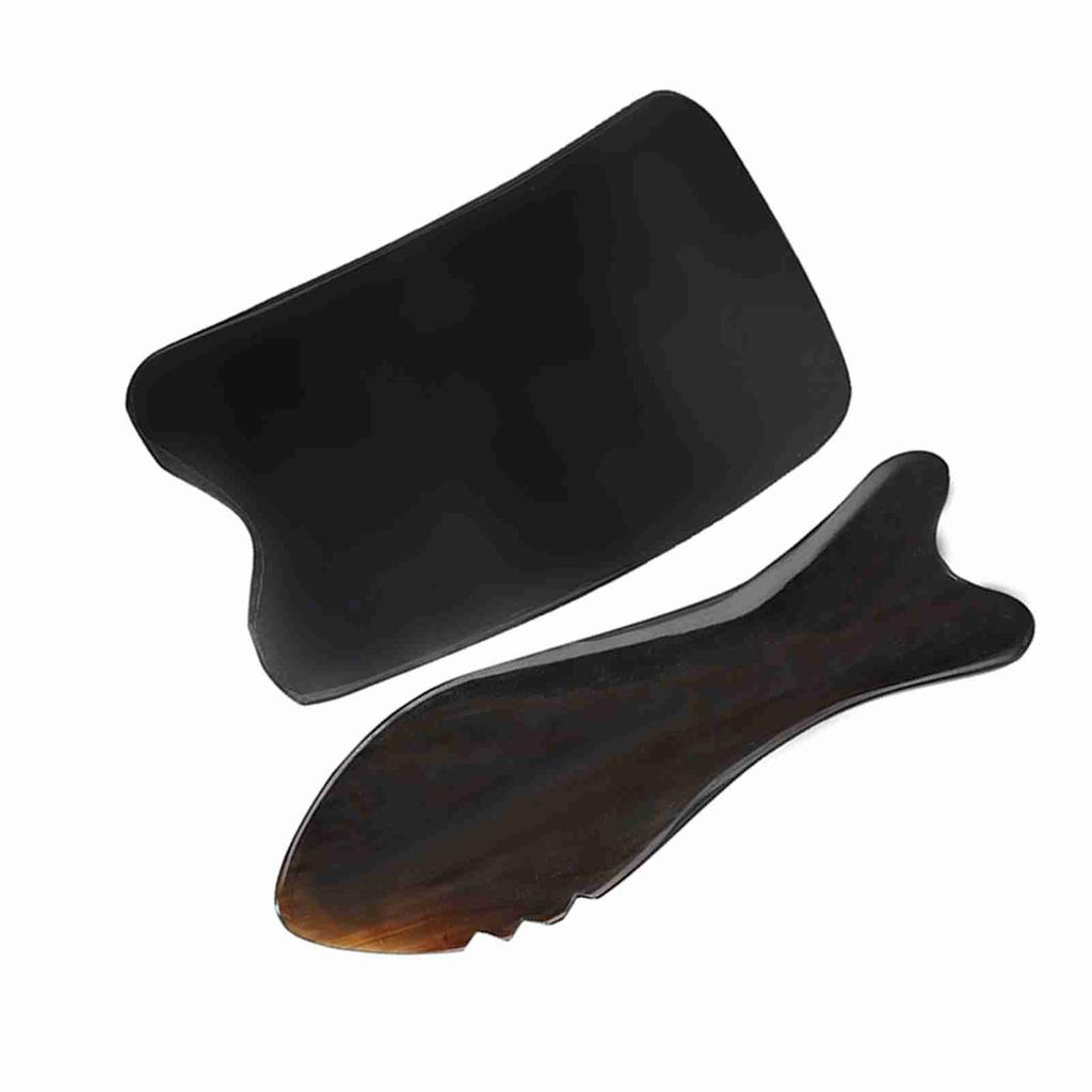 Ox Horn Scraping Board Face Massage Pain Relief Gua Sha Tool (Square Slice Wave Fish Shape)