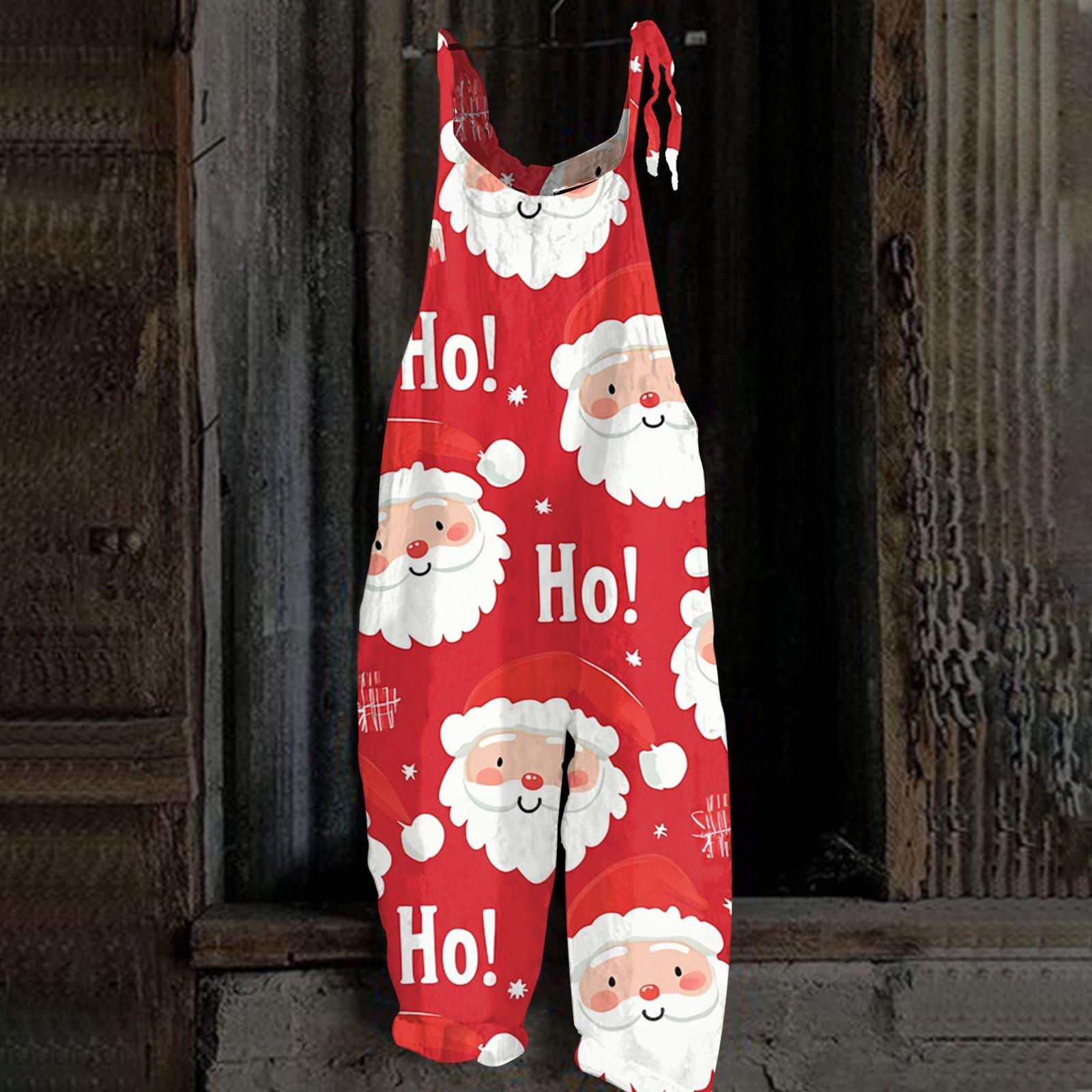 

Жіночий комбінезон з різдвяним принтом, повсякденний вільний, вінтажний, бавовняний льон XXXL червоний