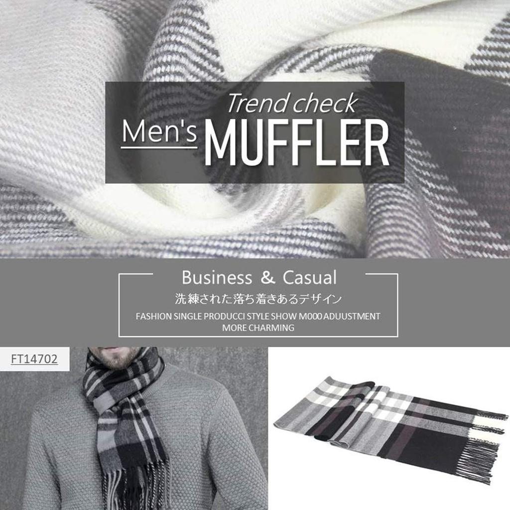 Eternal Leaf Trendy Check Scarf with Fringe and a Cashmere FT14702 Touch, Men's Scarf/Stole, (02.Blue)