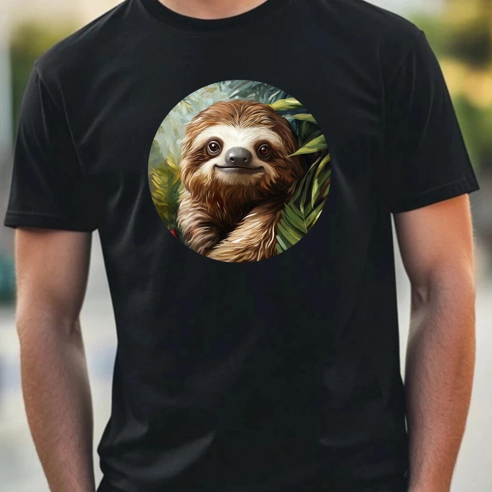 T-Shirt Herren Faultier Portrait Motiv Baumwolle Größe XS bis 5XL S