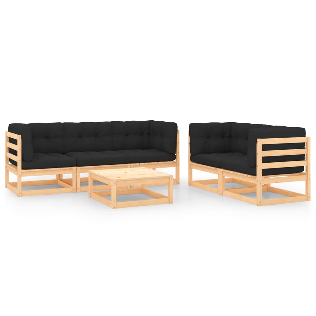 Vidaxl 6-Cz. Garden Furniture Set With Cushions, Solid Pine Wood