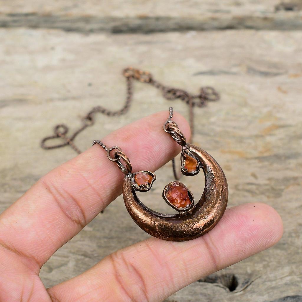 Carnelian Rough Necklace Electroformed Copper Necklace Gemstone Jewelry Adjustable Chain Necklace Handmade Necklace Electroformed Jewelry