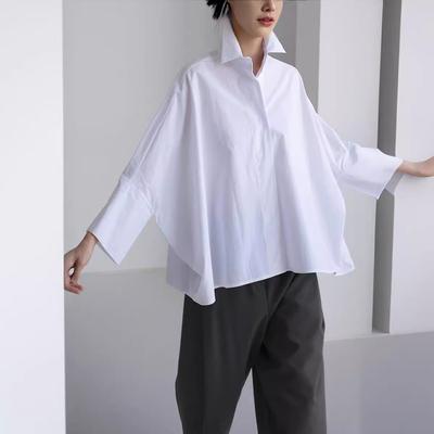 Women's Spring and Summer Long Sleeve Shirt Women's Korean Style Loose Large Size White Cape Type Bat Sleeve Shirt