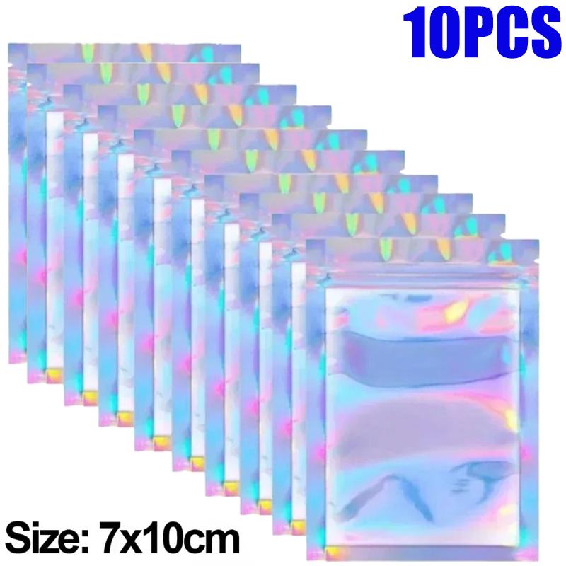 

Laser Sealing Bags Holographic Laser Plastic Packaging Pouch Food Pouch Resealable Jewelry Gift Packaging Kitchen Storage Bags