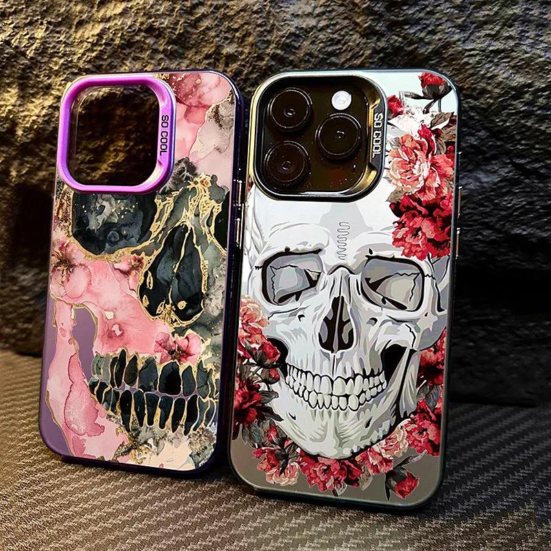 Luxury Skull Floral Cartoon Phone Case For iPhone 16 15 14 13 PRO MAX 11 12 13 PRO X XS XR 7 8 Plus Protective Shell Y2k Cover
