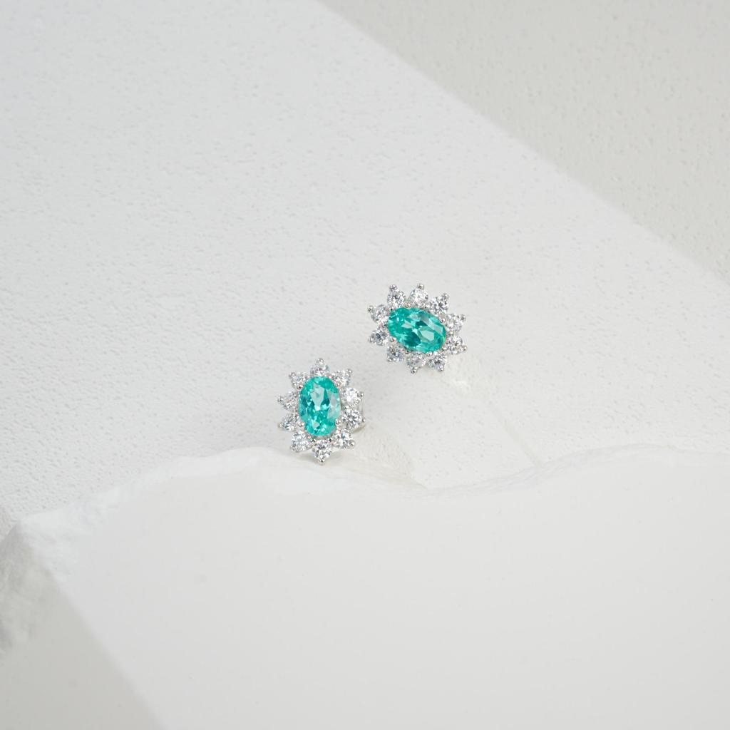S925 Sterling Silver Paraiba Green Garnet Earrings for Women - Elegant and Versatile Fashion Accessory