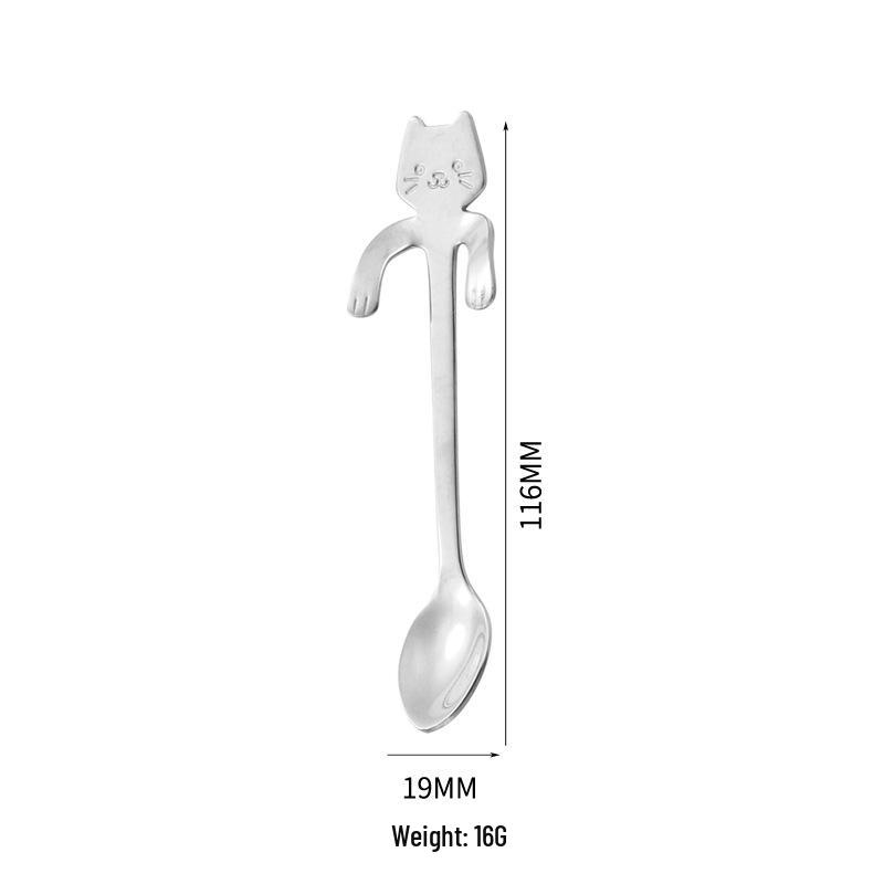 

304 Stainless Steel Cute Cartoon Cat Hanging Mug Spoon - Perfect for Coffee, Ice Cream, and Stirring.
