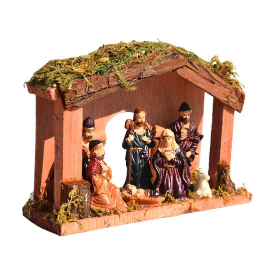Christmas Nativity Figurine Set Jesus Manger Scene Holy Family Resin Statue Religious Christmas Stable Figures Set for Indoor Tabletop Decor