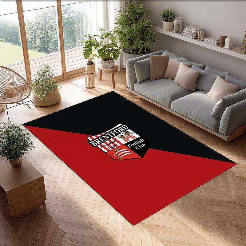 Brentford Football Print Crystal Velvet Rug, Comfortable Water Absorbent Non Slip Indoor Floor Carpet