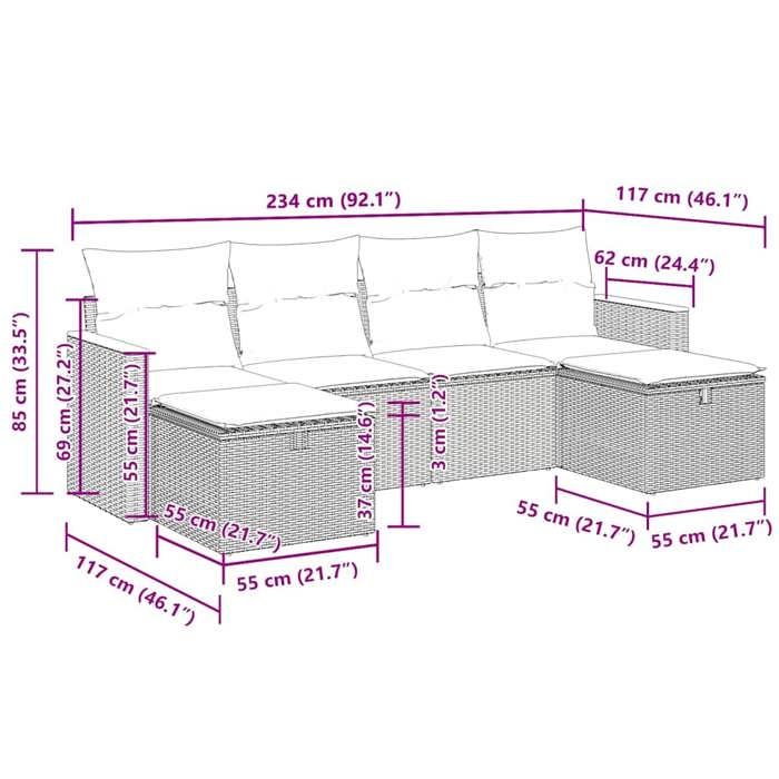 VidaXL Garden Lounge Set 6 Pcs with Cushions Black Wicker 3325941