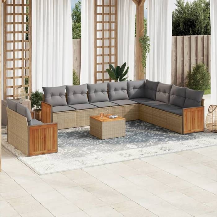 VidaXL Garden Lounge Set with Cushions 11 Pcs, Patio Sofas, Furniture Set, Outdoor Terrace Furniture, Beige 3260204