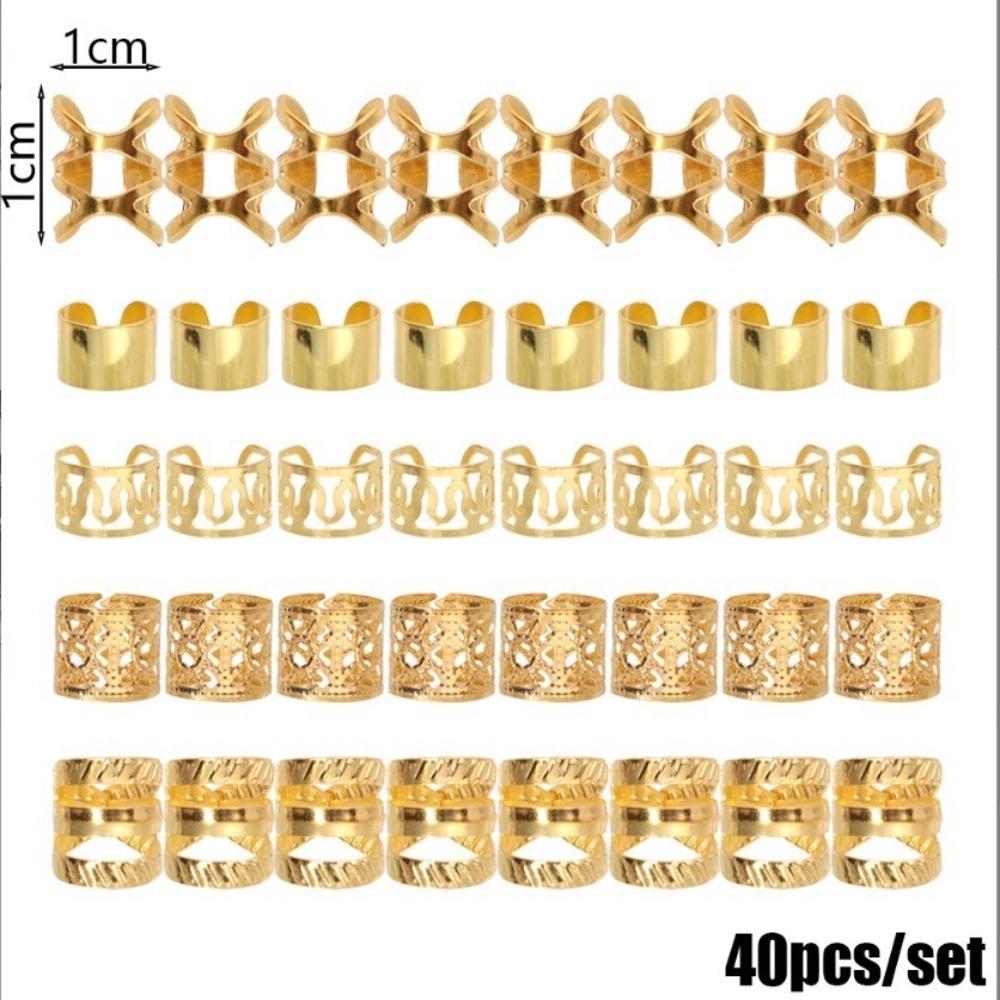 40/50 Pieces Clips Pendants Dreadlocks Beads Metal Hair Dcorations Hair Braid Rings  for Women Men