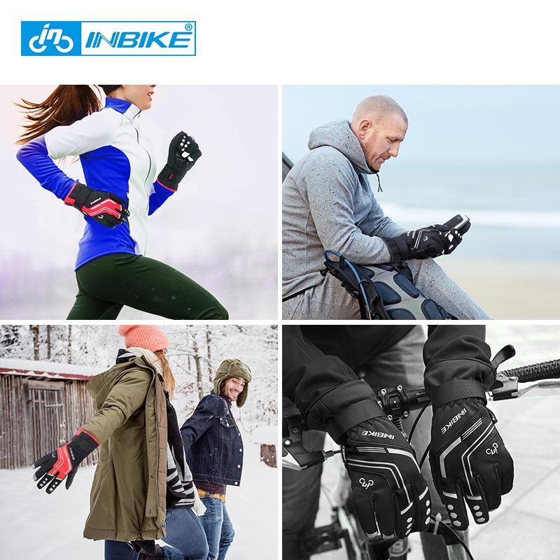 INBIKE Winter Cycling Gloves Full Finger Thermal Men's Bicycle Gloves Warm Cotton Waterproof Bike Gloves for Motorcycle Cycling