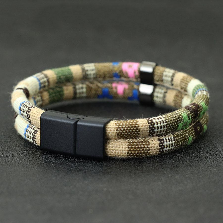 

Noter New Mens Bracelet With Rope Detachable Magnet Buckle Wrap Braslet Double Layer Bohemian Fabric Braclet Leisure Pulseira M 19.5cm 7.7Inch хаки