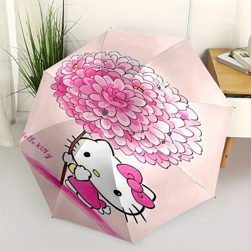 

Hello Kitty,Pink Flower Automatic Folding Umbrella-Simple 8-Rib Design, Bright Cartoon Pattern, Durable Iron Frame, Suitable For Travel, Out