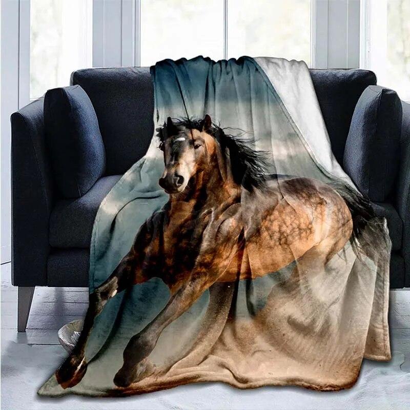 Přikrývka s koňským cvalem Zvířecí flanelové přikrývky 3D Art Decor potisk přikrývky Bílá přikrývka na přikrývku koně Rozkládací pohovky Přehoz přikrývky