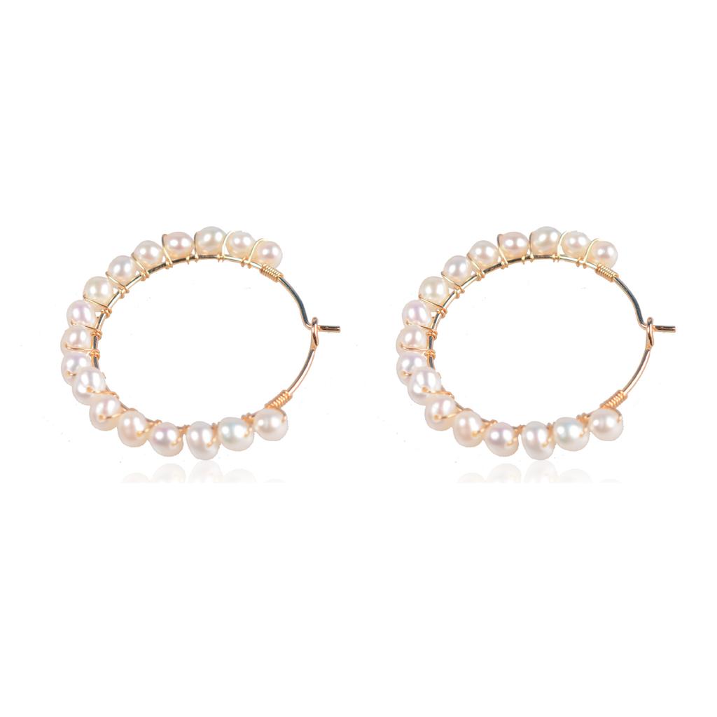 Hand-wound large circle earrings, natural freshwater pearl ear buckle 11k gold injection round fashion commuter light luxury style