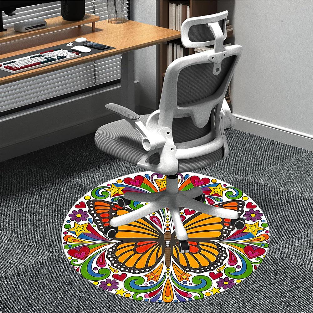 

1pc Butterfly Mandala Carpet, Round Non Slip Durable Large Size Office Carpet, Suitable for Office 80cm