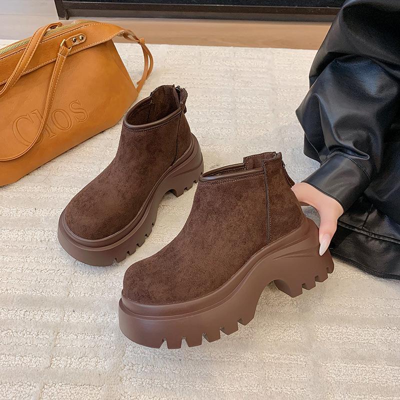 

Thick-soled snow boots women s 2025 autumn and winter new velvet thickened versatile matte soft leather short boots casual fashion boots 35 коричневый