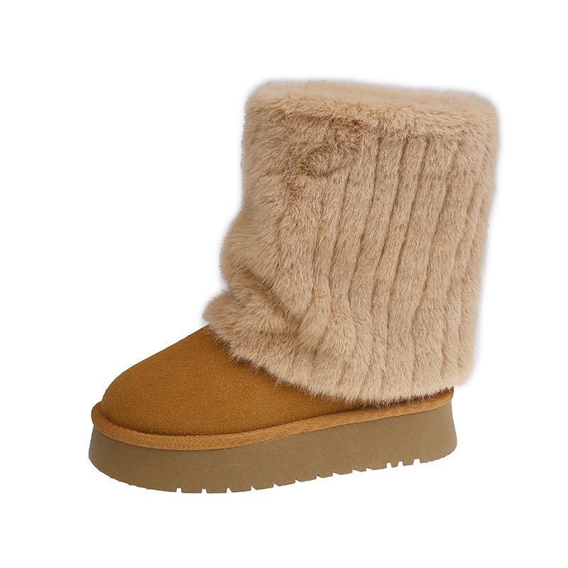 

Iceland snow boots women s 2025 winter new Internet celebrity super fire platform cotton shoes warm plush trouser tube boots 35 коричневый