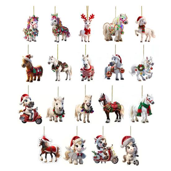 Christmas Pony Ornament 2D Acrylic Hanging Decor for Car And Tree Cute Horse Design Holiday Gift for Kids