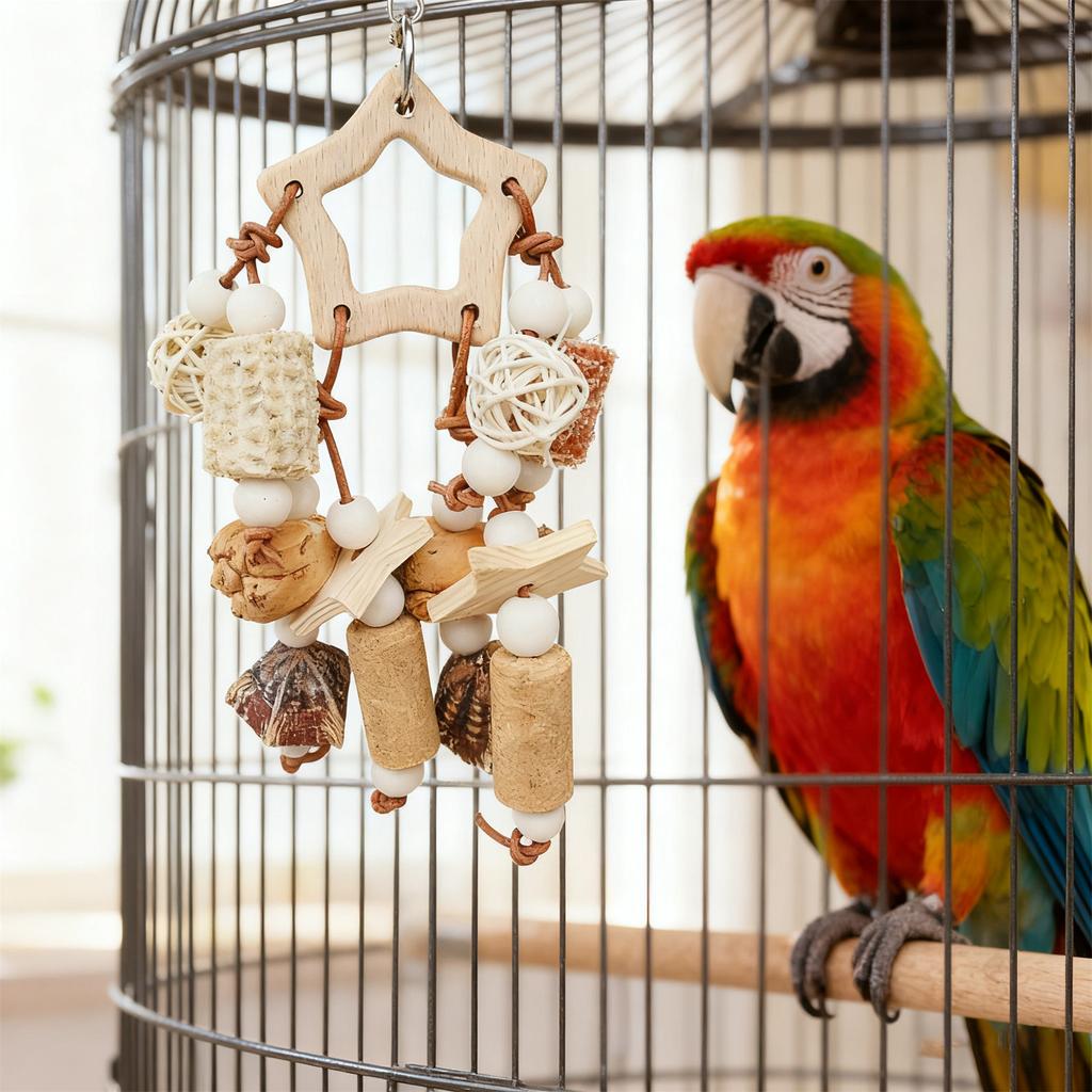 Parrot Chew Toys Wooden Fruit String Pinecone Corn Cob Cork Bird Cage Accessories Tooth-grinding Bird Toy For Small Medium Birds