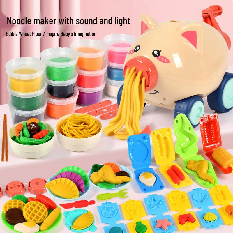 Children s Pig Noodle Maker & Ice Cream Mold Colored Clay Play-Doh Set Pink Pig Noodle Maker - 54 Pieces