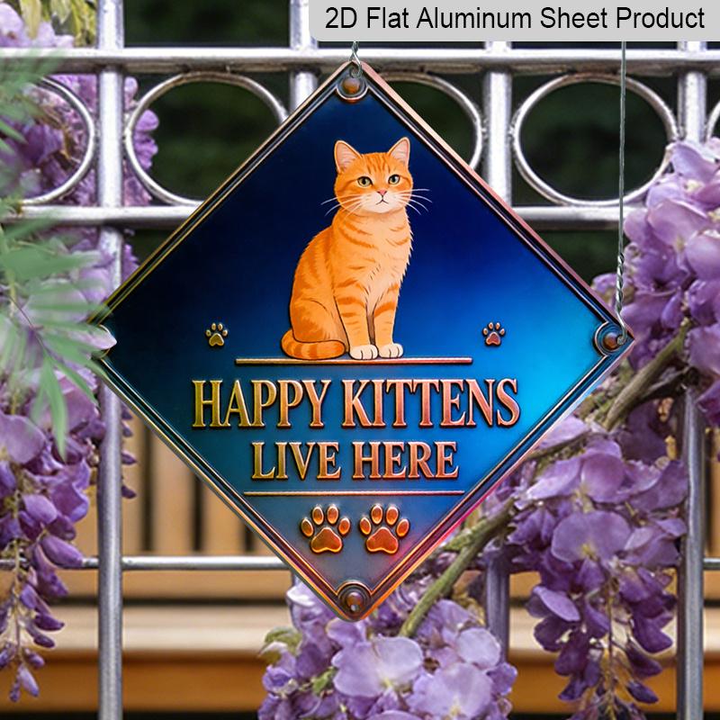 2D Flat, 1pc - One 2D Plane with A Happy Cat Theme | Vintage Aluminum Sign, Perfect for Cat Lovers, Ideal for Decorating Living Rooms, Bedrooms