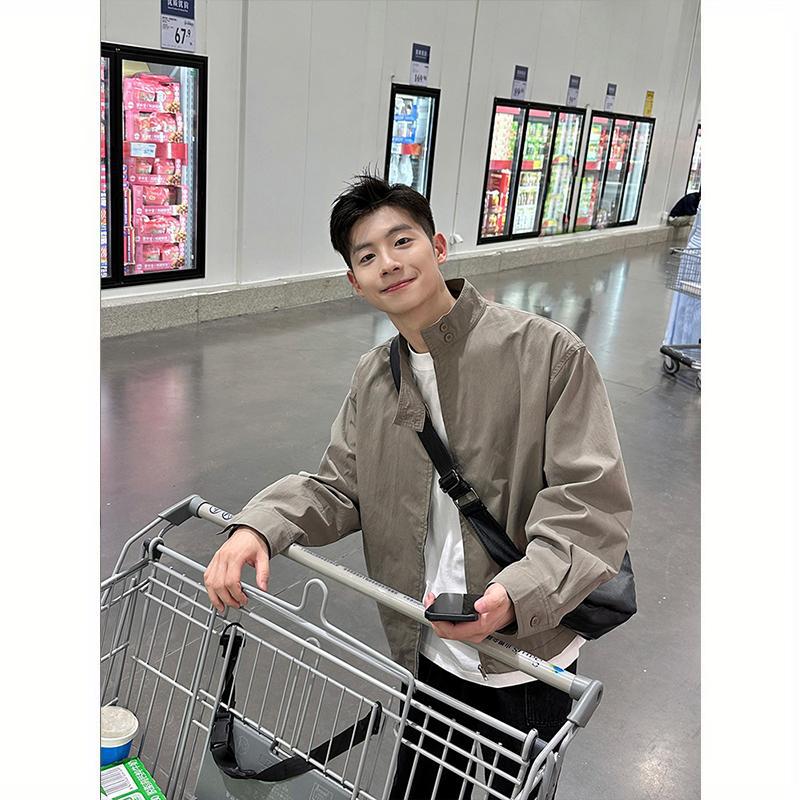 Stand-up collar jacket boys light gray 2025 spring and autumn new Korean versatile loose casual trendy top coat