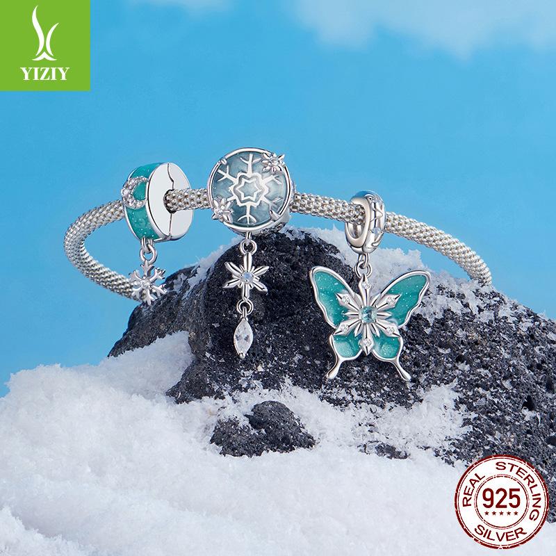 Winter Crystal Snowflake Beaded Diy Bracelet Large Hole Beaded Charm 925 Silver Bead Jewelry Accessories