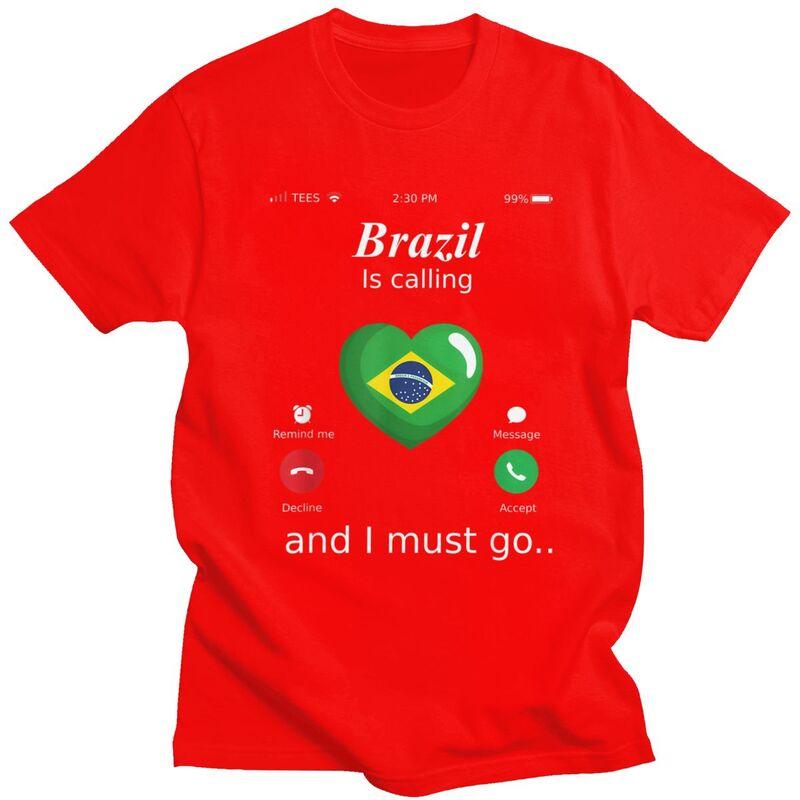 

Male Brazil Is Calling And I Must Go Brazil Flag T Shirt ShortSleeve Cotton Tshirt Valentines Day Gift Leisure Tee Clothes S