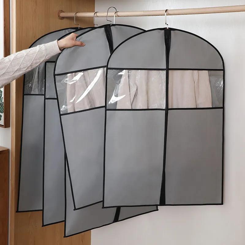 Simple Solid Color Household Clothes Dust Cover Thickened Non-woven Coat Storage Hanging Bag Clothes Dust Proof Organizing Bag