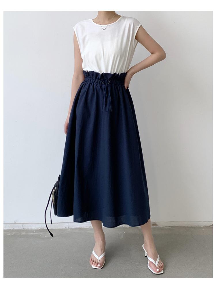 Women Summer High Waist Loose Patchwork Bud Dress Japanese Style Flowy Comfortable Dress Lightweight High Recognition Elegant Flattering Chic Dress