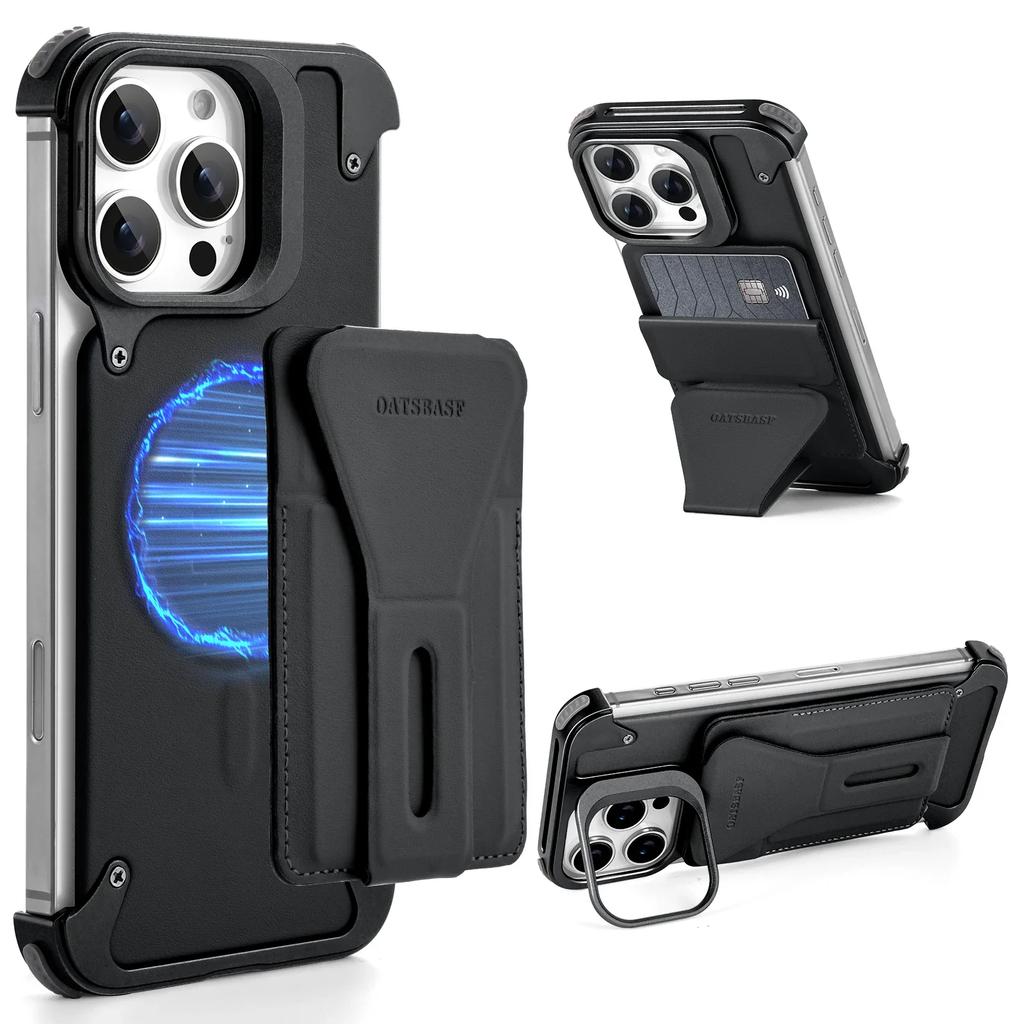 Eary for iPhone 16 Pro Max Phone Case with Stand Magnetic Wallet Card Holder Card Slot Wireless Charging Bumper Protective Cover