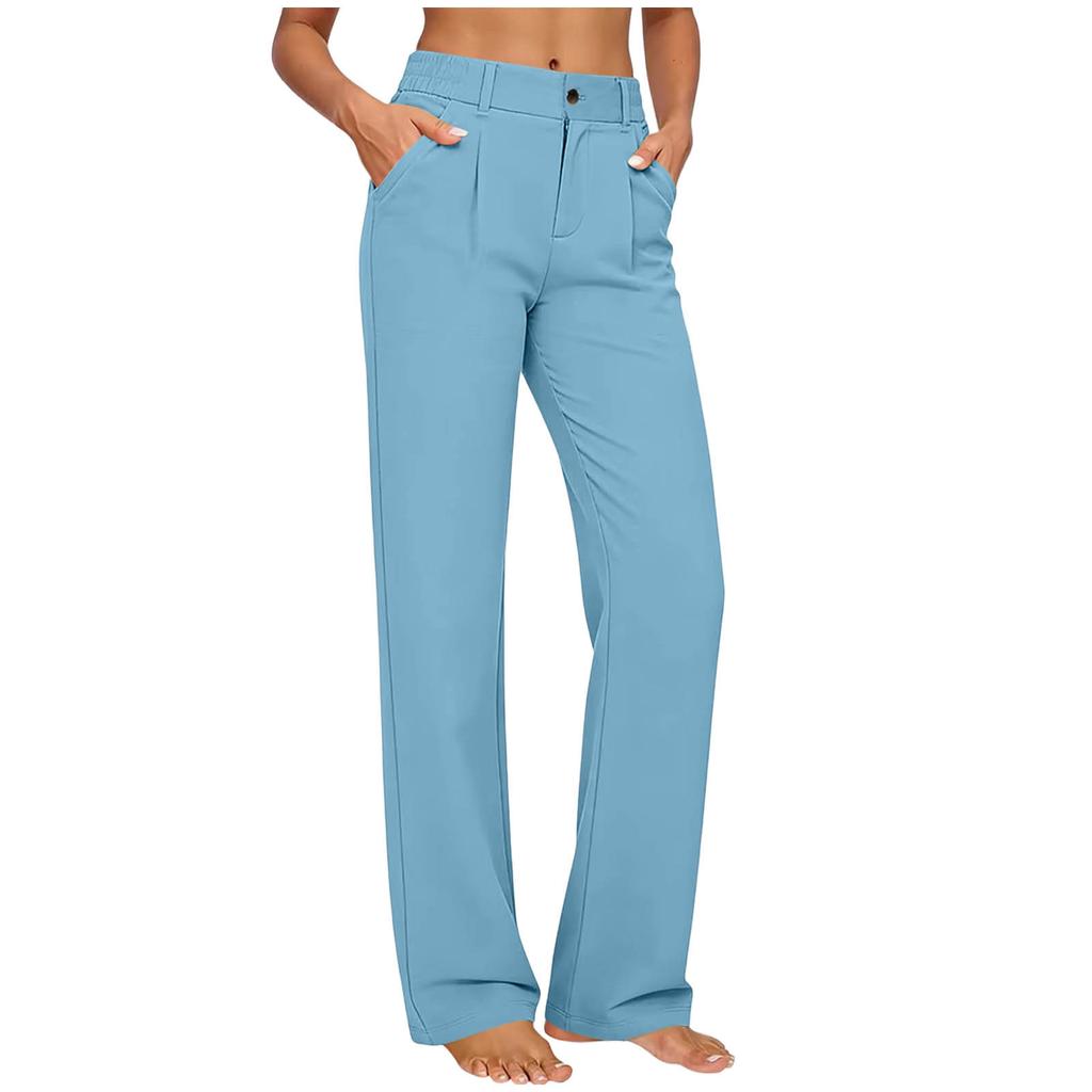 Women’s High Elastic Straight Leg Casual Pants with Waistband and Side Pockets Suitable for Everyday Wear and Office