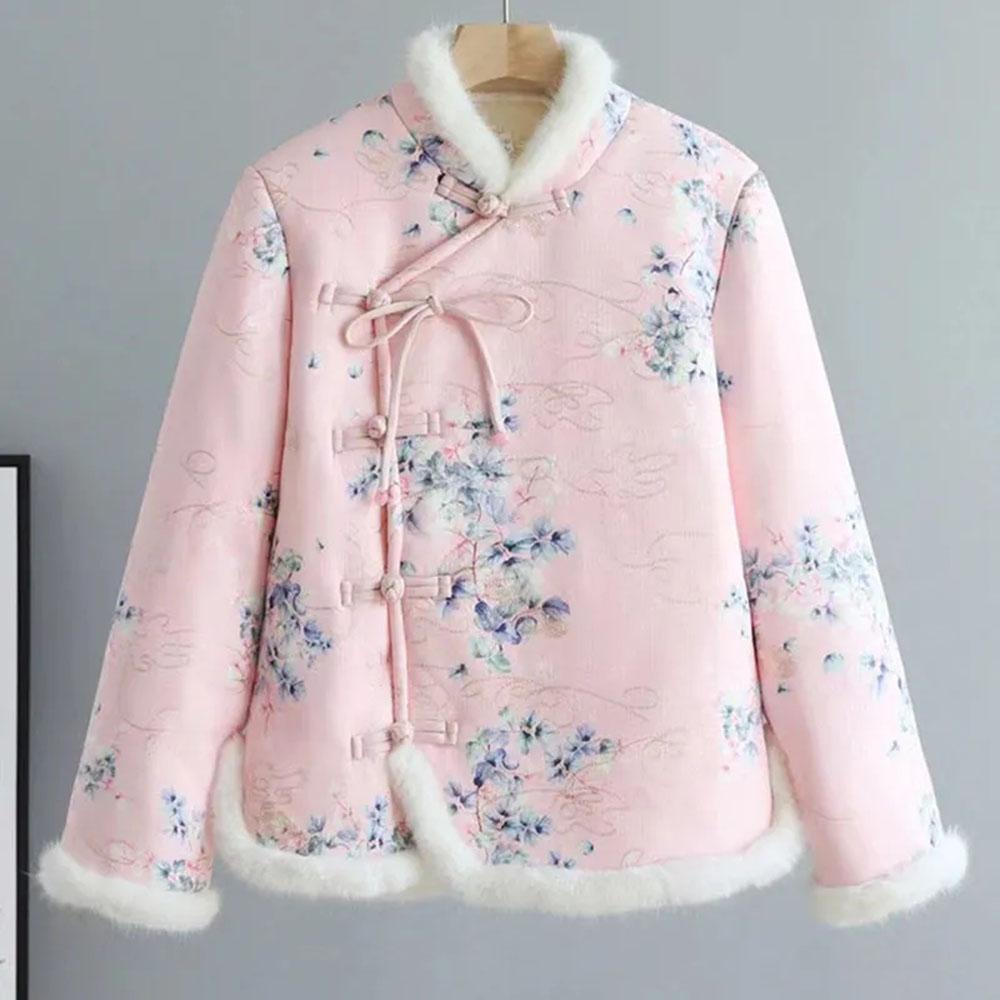 2024 New Winter Explosions Floral Cotton-Padded Coat Ethnic Retro Buckle Ladies Fashion Short Warm Cotton -Padded Jacket 5XL