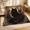 Gothic Black Cat With Roses Coral Fleece Blanket