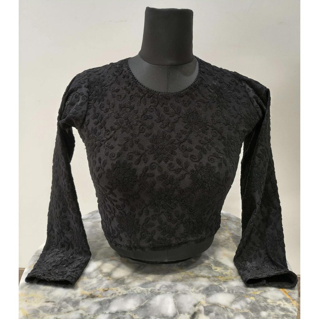 Beautiful Black Embroidery Readymade Blouse Indian Women's Full Sleeves Choli