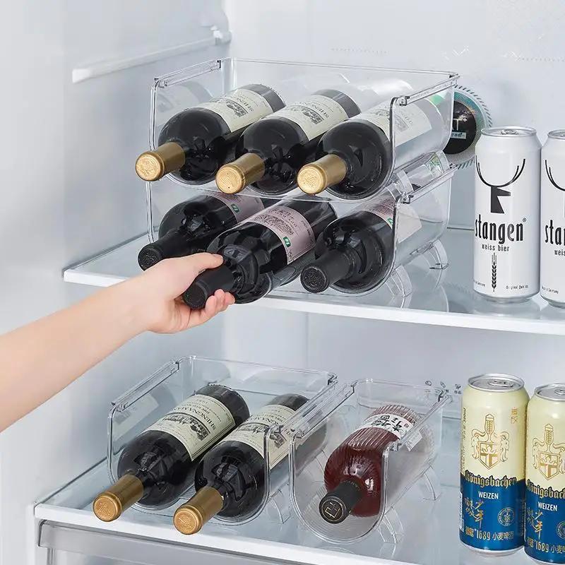Single/Double/Triple Stackable Water Bottle Holders Refrigerator Storage Bins Kitchen Wine Organizer Stand Organization Rack