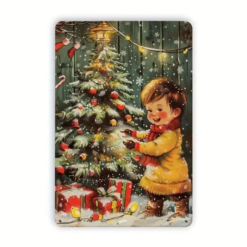 Vintage Christmas Metal Tin Sign Home Festive Wall Decor