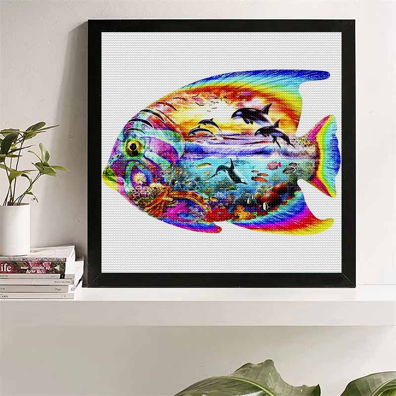 

New Arrival 5D DIY Full Circle Diamond Painting Fish Embroidery Cross Stitch Home Decor Gift 20x20cm