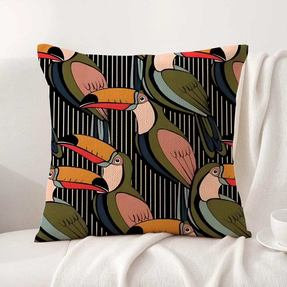 Toucan Cushion Cover Natural Linen Organic Fabric DoubleSided Printing Sofa Home Decor Gift Pillow Cover