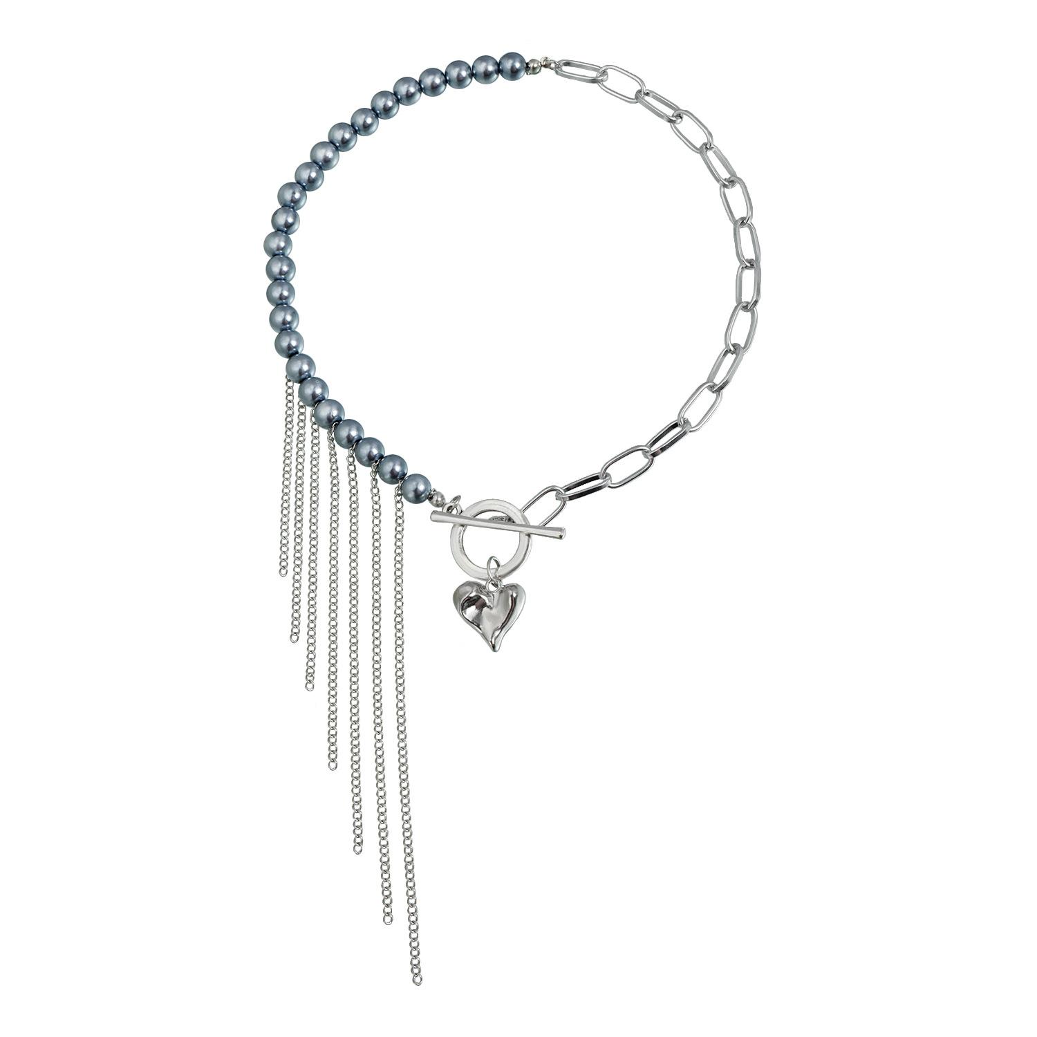

European and American jewelry irregular love fringed necklace ins versatile short gray bead chain splicing accessories