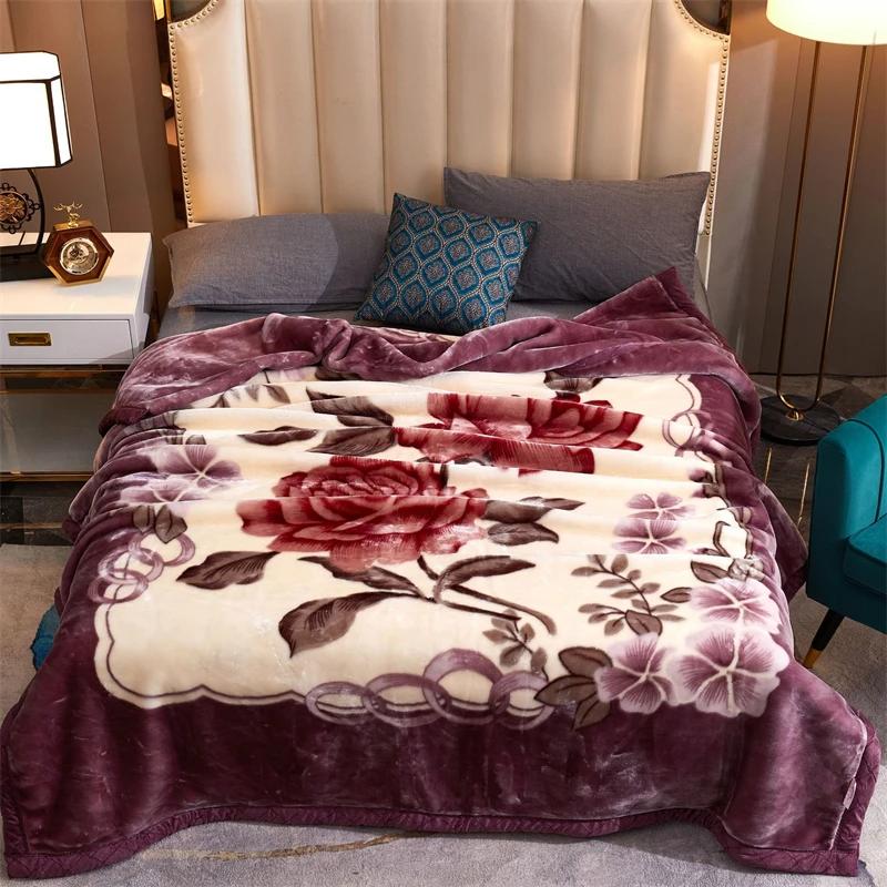 High End Printed Warm Winter Raschel Blanket for Bed Soft Warmth Thickened Single Double Quilts Skin Friendly Weighted Blankets