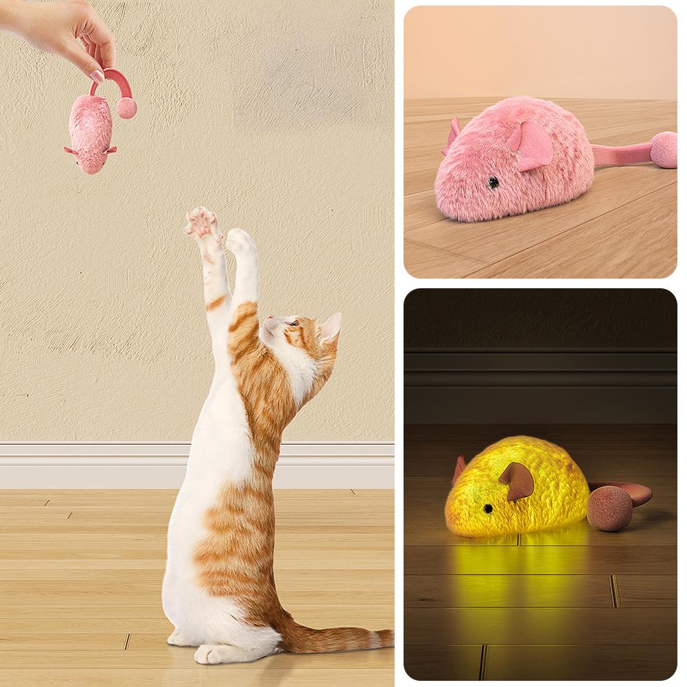 Interaktives Quietsch-Katzenspielzeug Leuchtet im Dunkeln Simulierte Maus Quietsch-Katzenübung Jagd Nachtunterhaltungsspielzeug Katzenzubehör