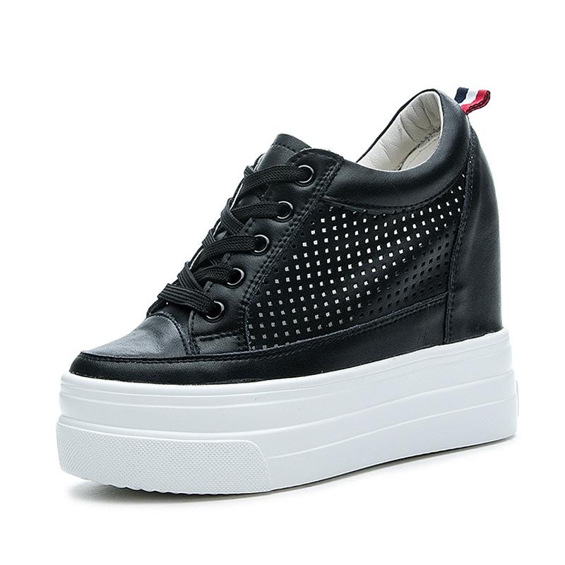 Fashion 11CM Platform Wedge Sneakers Genuine Leather Women Shoes Chunky Sneakers for Female Spring Autumn Summer Breathable Shoes