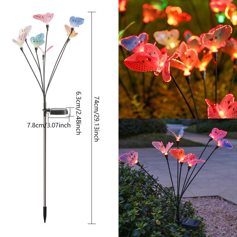 Solar-Powered Waterproof Fiber Optic Butterfly Garden Light for Outdoor Use 7-Head Ground Stake Fiber Optic Butterfly
