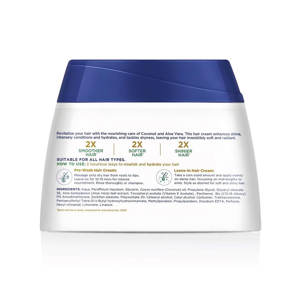 PARACHUTE Hair Cream With Coconut & Aloe Vera 210ml | 2X Smoother Softer Shine | Non-Sticky Leave-In & Pre-Wash Nourishing Cream